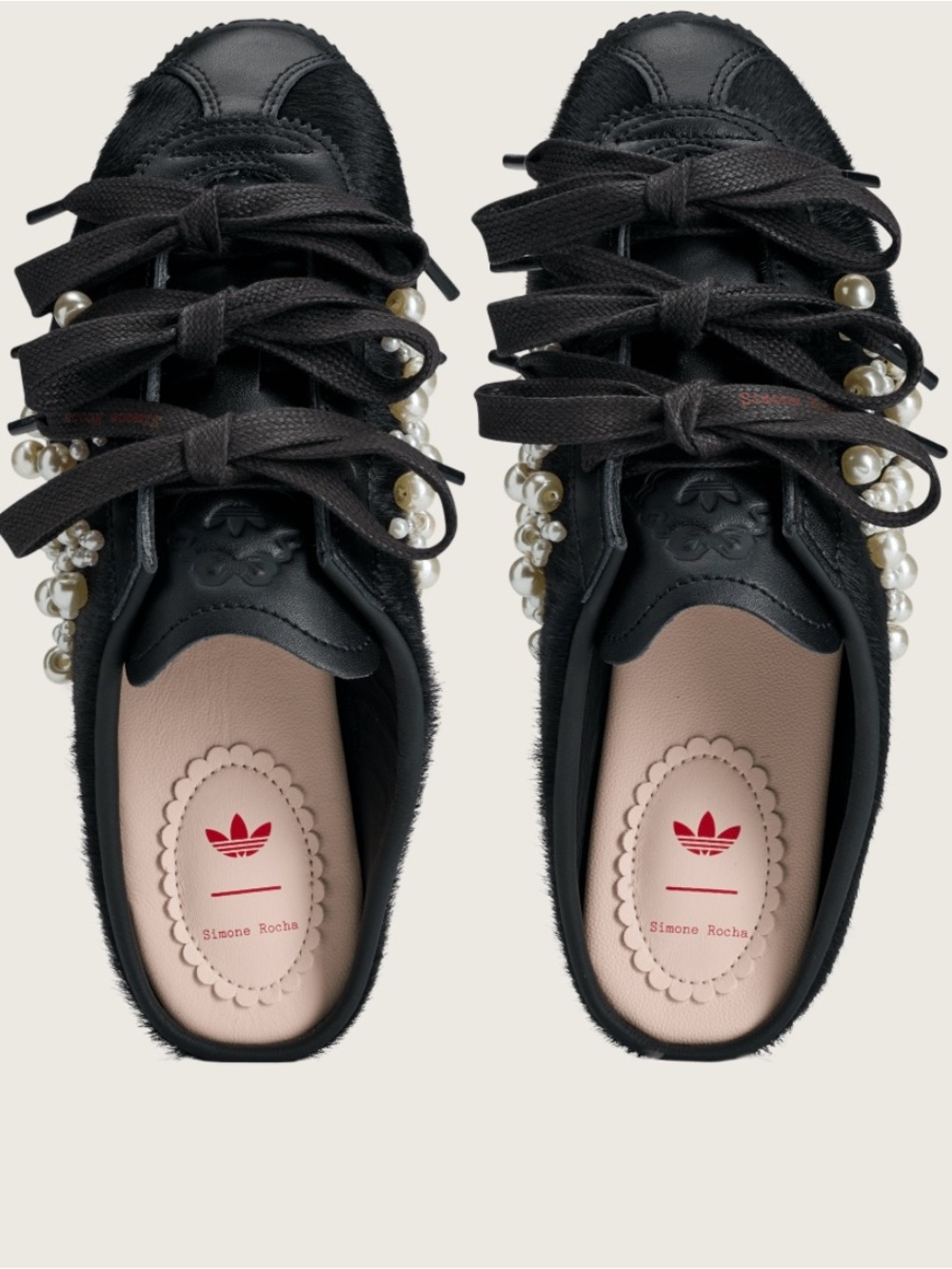 Simone Rocha x adidas Black Pearl-Trim Satin-Lace skip on shoes